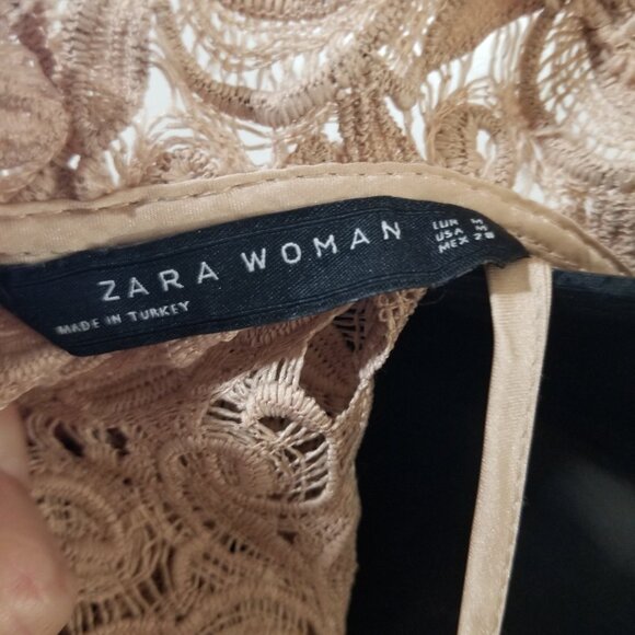 Zara Woman Lace Dress Medium Nude Eyelash Lace Cocktail Dress Sleeveless M - Picture 2 of 6